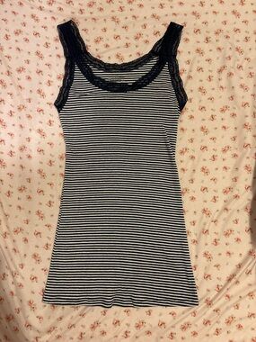 Old Navy Black and White Striped Lace-Trim Tank Camisole